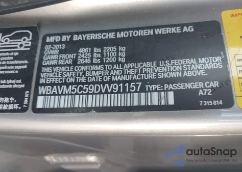 2013 BMW X1 xDrive35I из США, поврежденный, VIN WBAVM5C59DVV91157